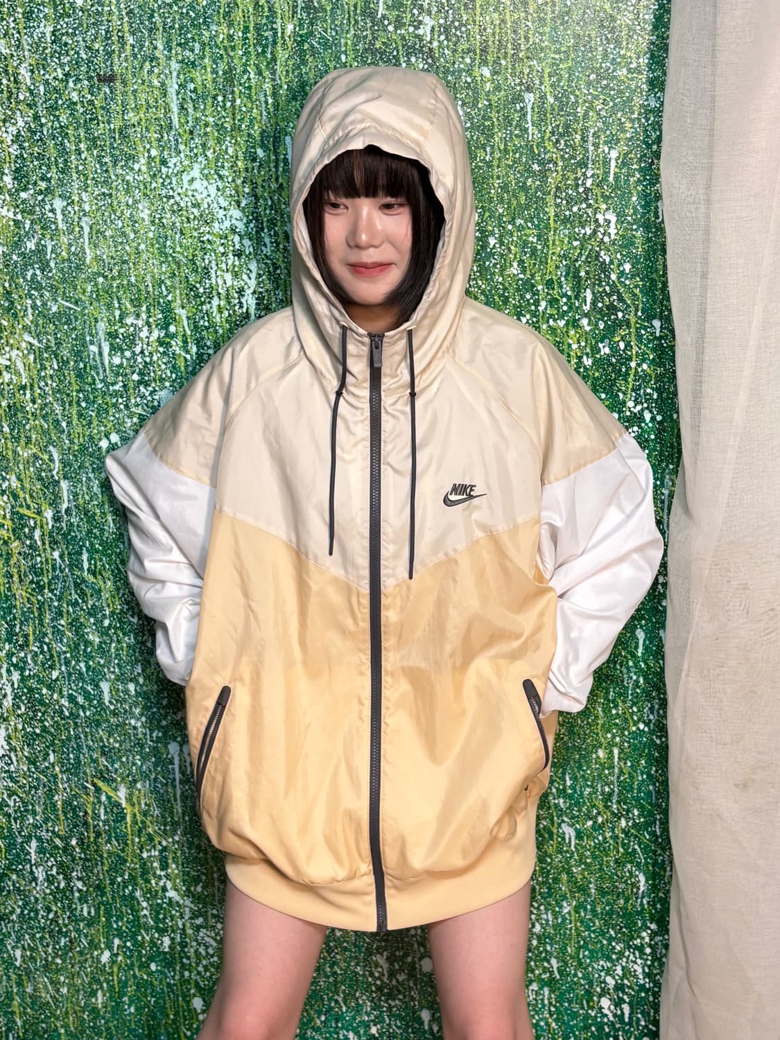 나이키 윈드러너 베이지 화이트 배색 후드 바람막이 XXL 상품이미지1