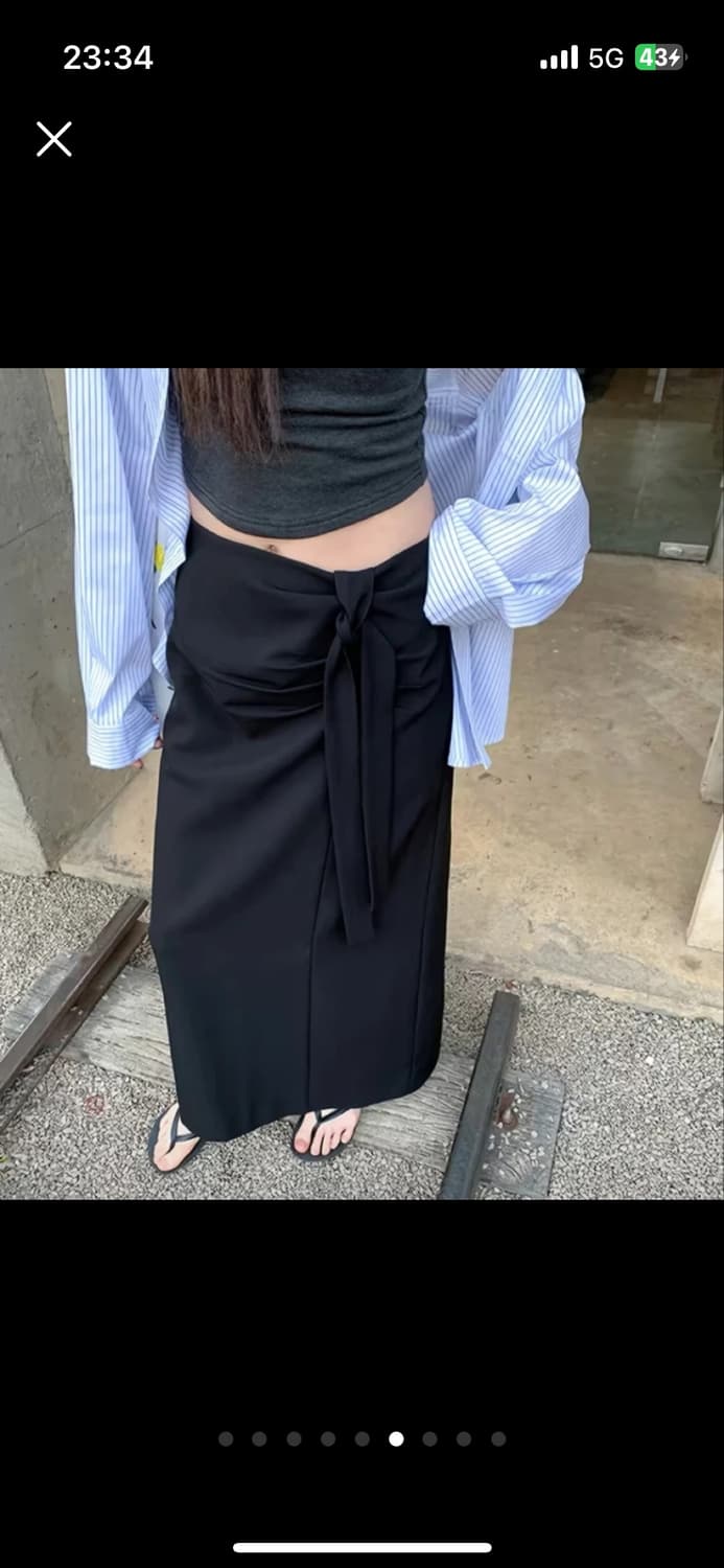 블랙 타이 디테일 롱스커트 상품이미지1