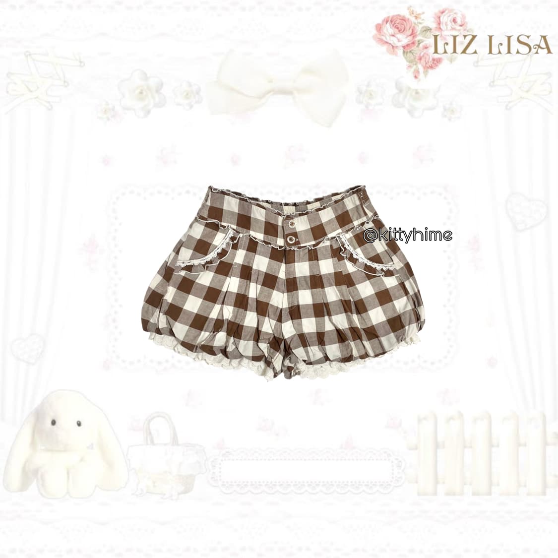Liz lisa 리즈리사 히메카지 체크 레이스 팬츠 라떼갸루 히메갸루 상품이미지2