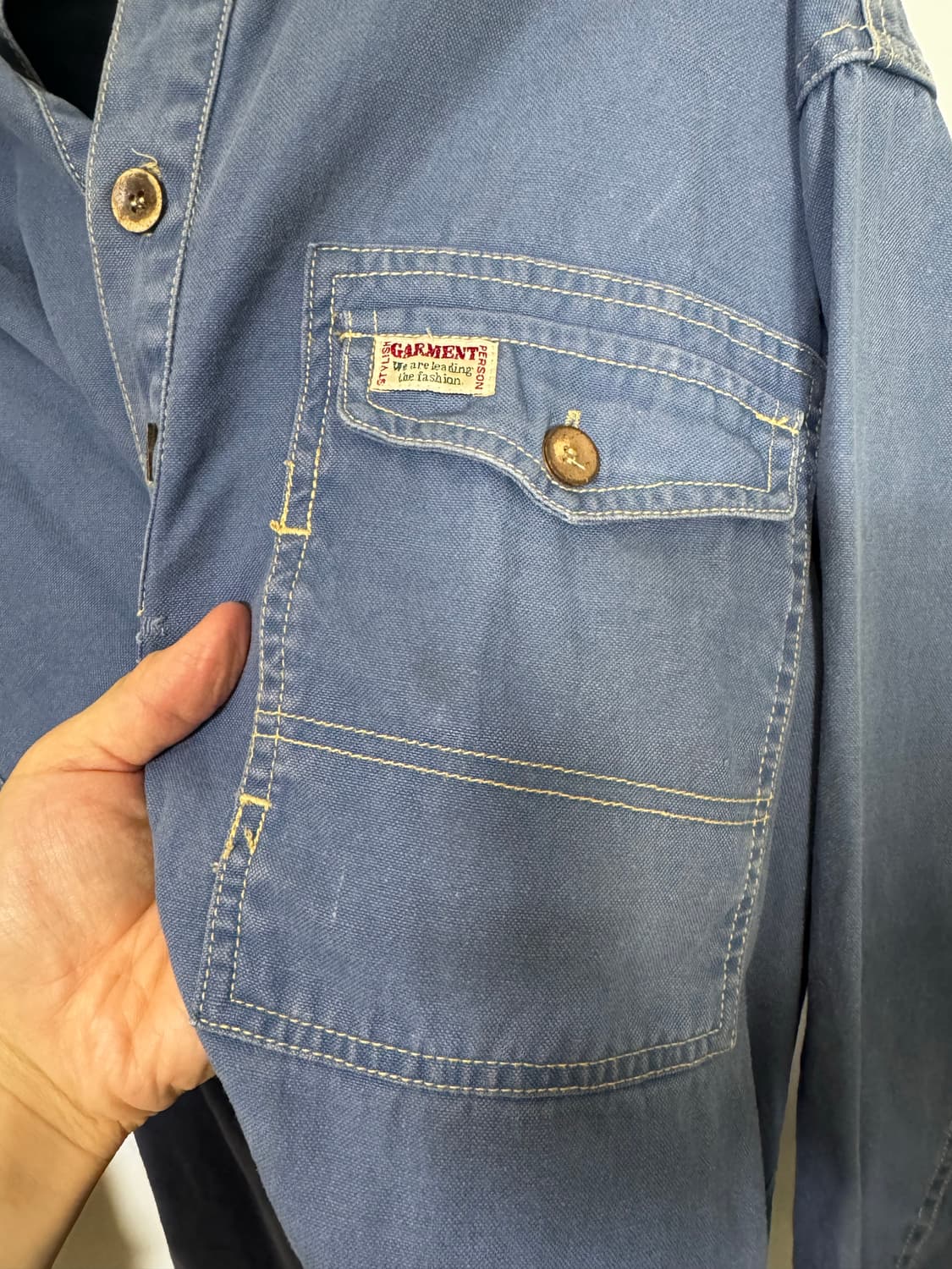 빈티지 하프 데님 셔츠 차이나넥 L 105 상품이미지5