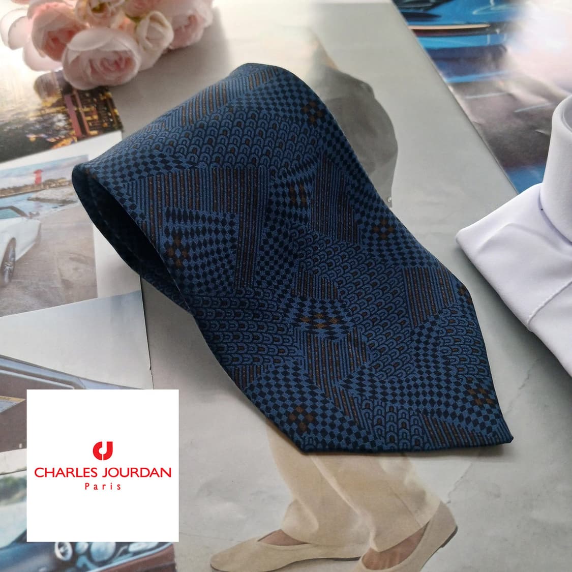 샤를주르당 실크 네이비 지오메트릭 넥타이 8.9cm A+등급 A18753 상품이미지1