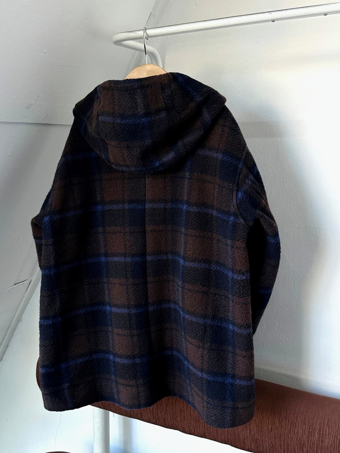 Felted wool blend hooded check coat 상품이미지10