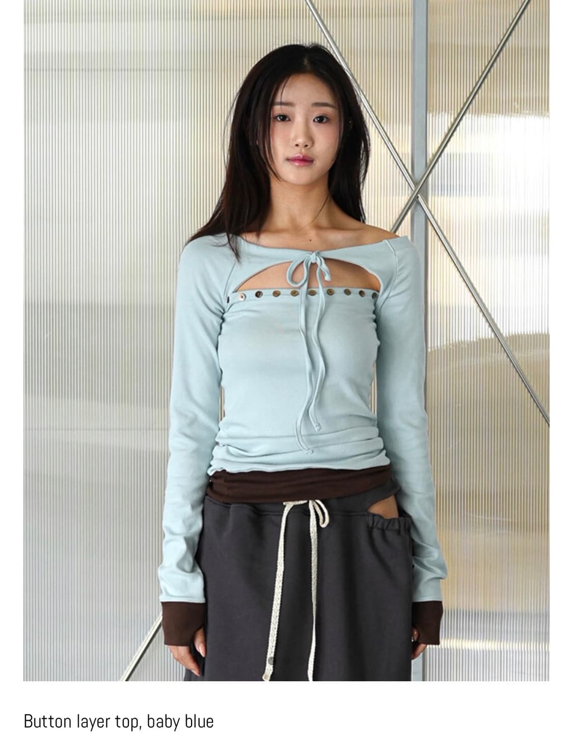 인앤양하모니 버튼 레이어 탑 (stripe, baby blue) 상품이미지1
