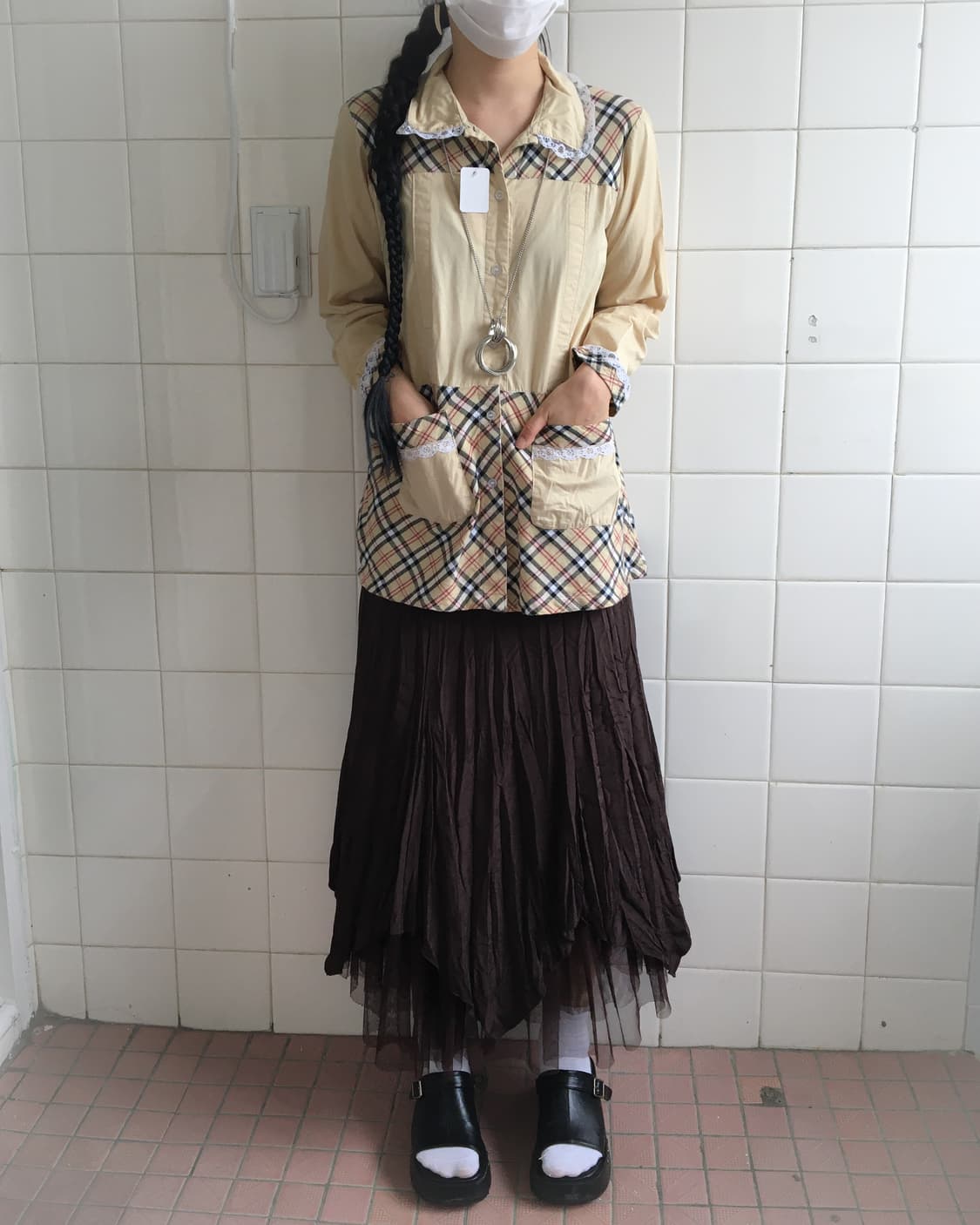 Check pattern layered lace trimming jack 상품이미지6