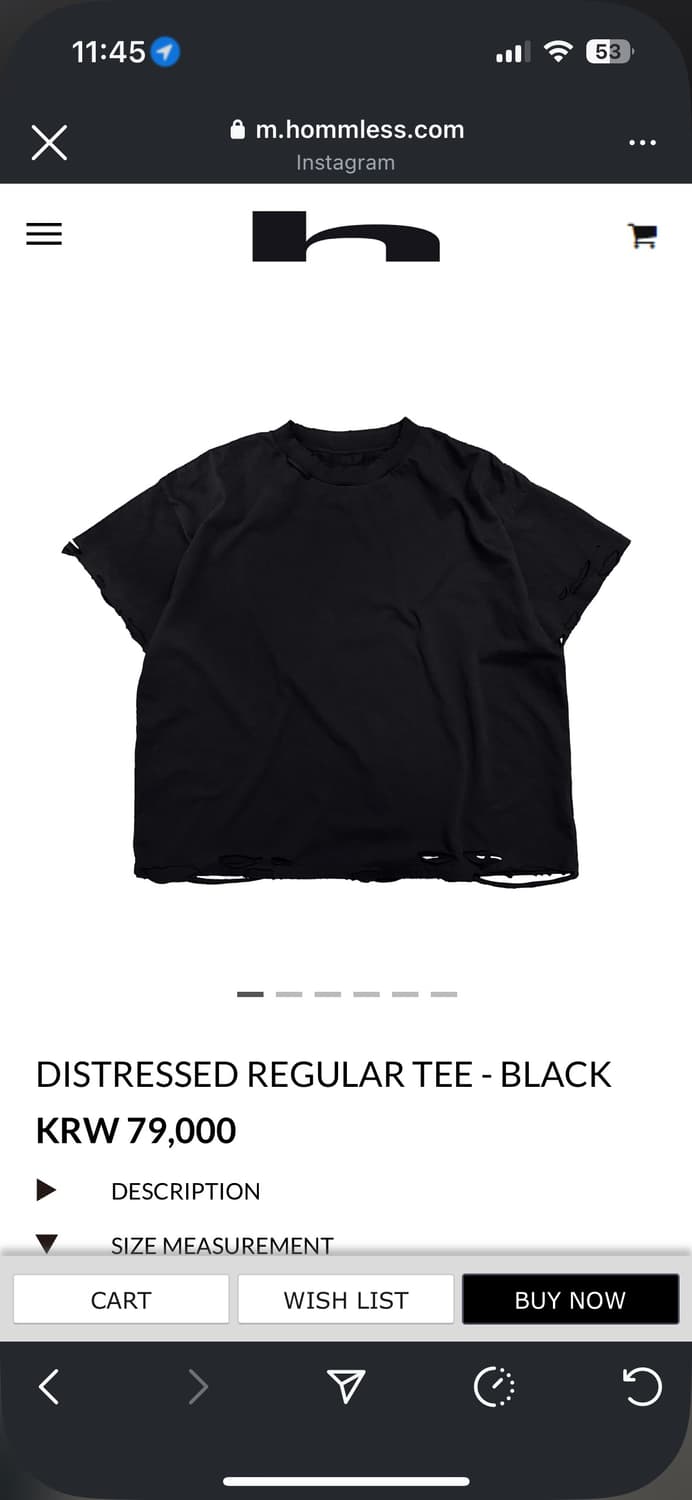 홈리스 DISTRESSED REGULAR TEE - BLACK 상품이미지1