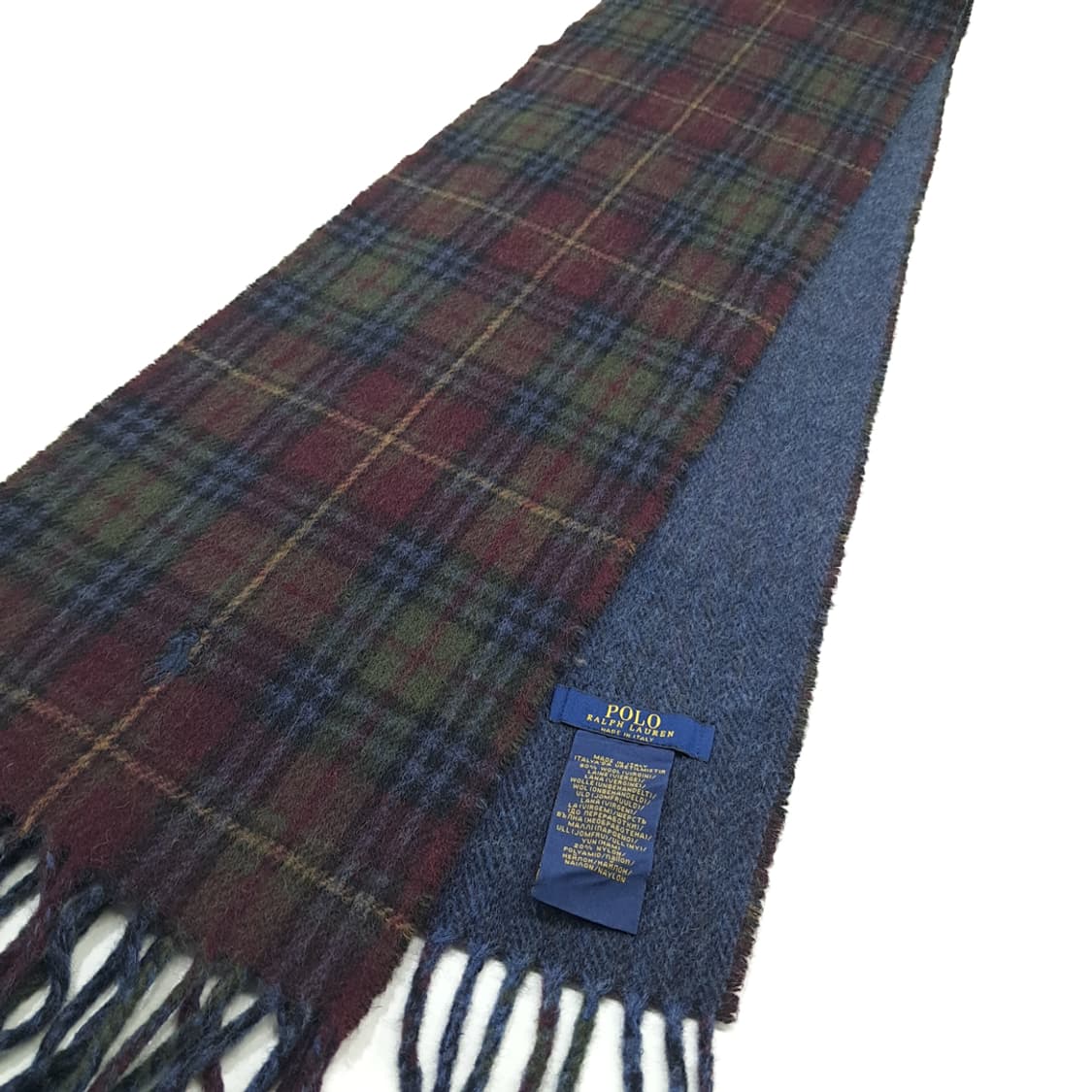 MX226 폴로 랄프로렌 퍼플 타탄체크 헤링본 버진울 양면 목도리 머플러 상품이미지7