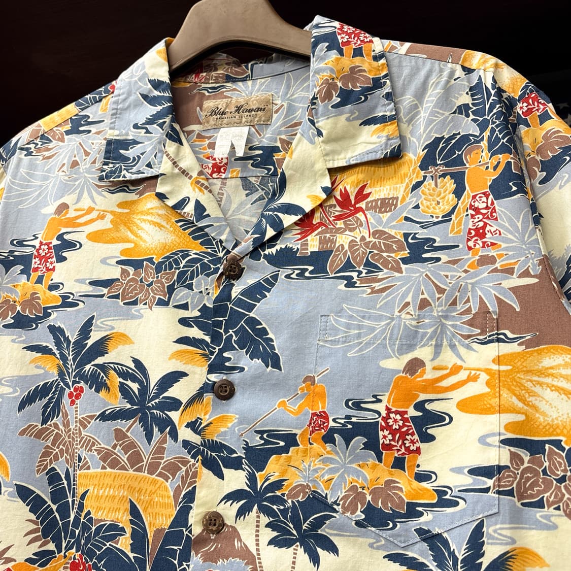 90s 블루하와이 폴리네시아 테마 프린팅 알로하셔츠 N1274 상품이미지5