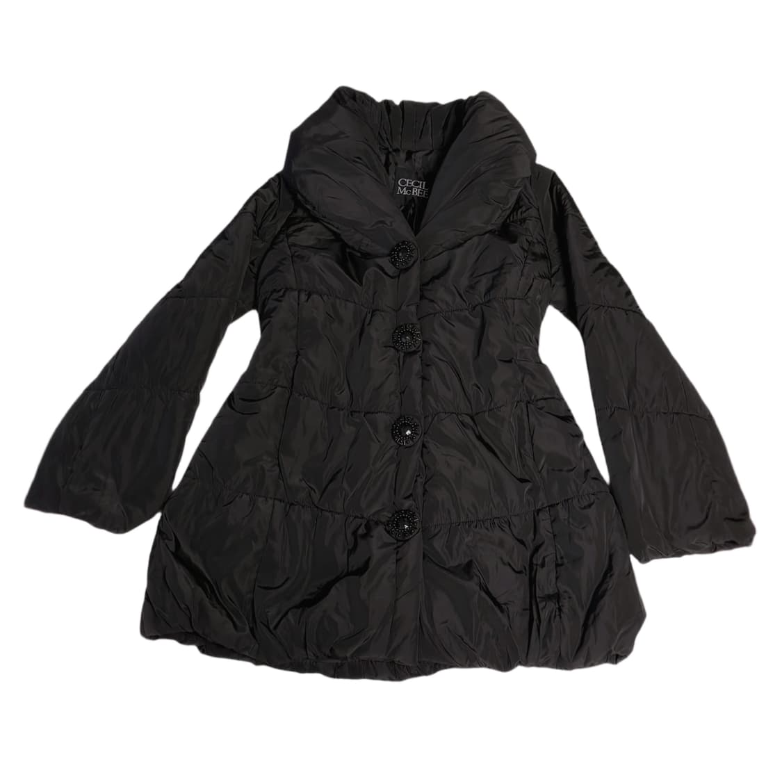 Cecil Mcbee 세실맥비 큐빅 단추 포인트 블랙 레이스 카라 패딩 상품이미지1