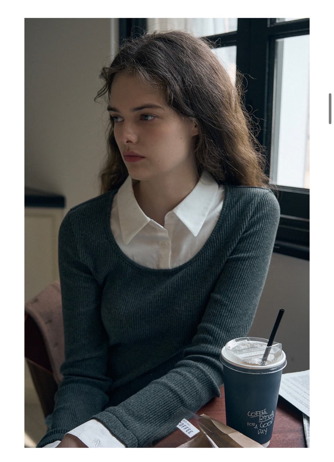 (S) 드로우핏 우먼 포엠 레이어드 카라 셔츠 탑 [CHARCOAL] 상품이미지4