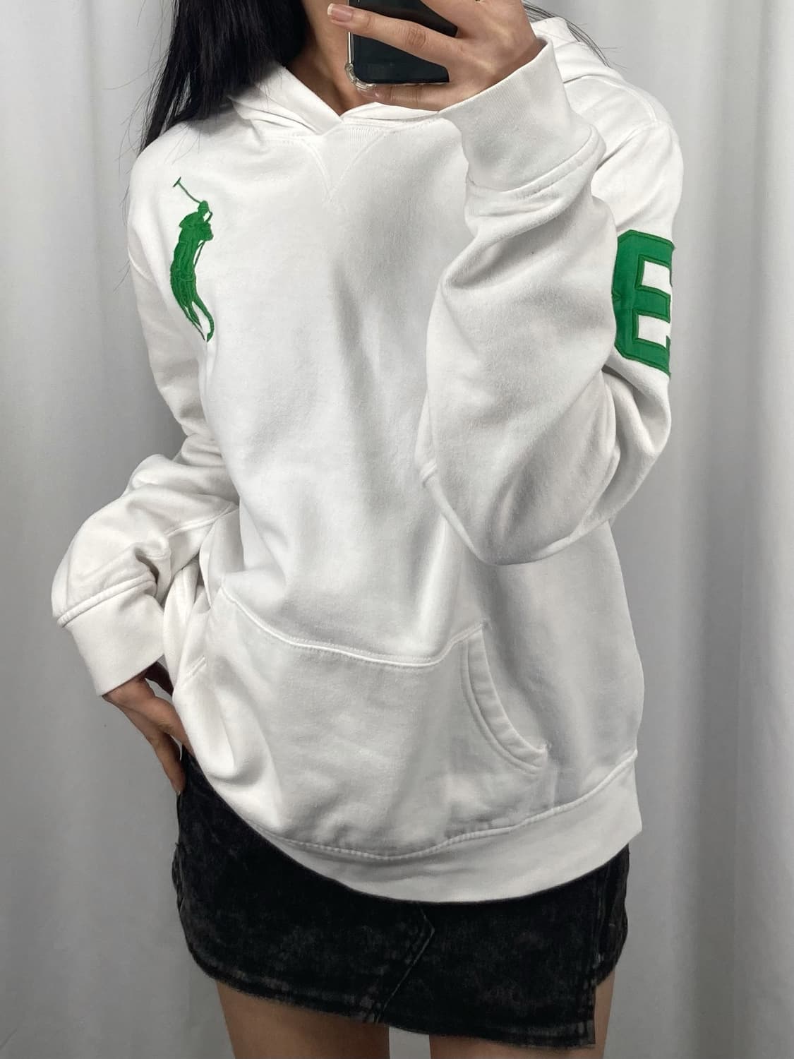 폴로 그린 포니 화이트 후드티 상품이미지2