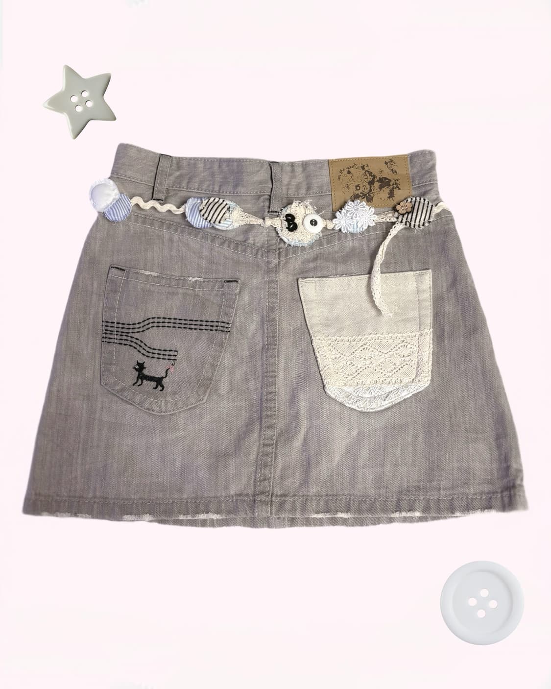 일본 패치 벨트 키링 포인트 데님 뒷 패치 디테일 스커트  상품이미지2