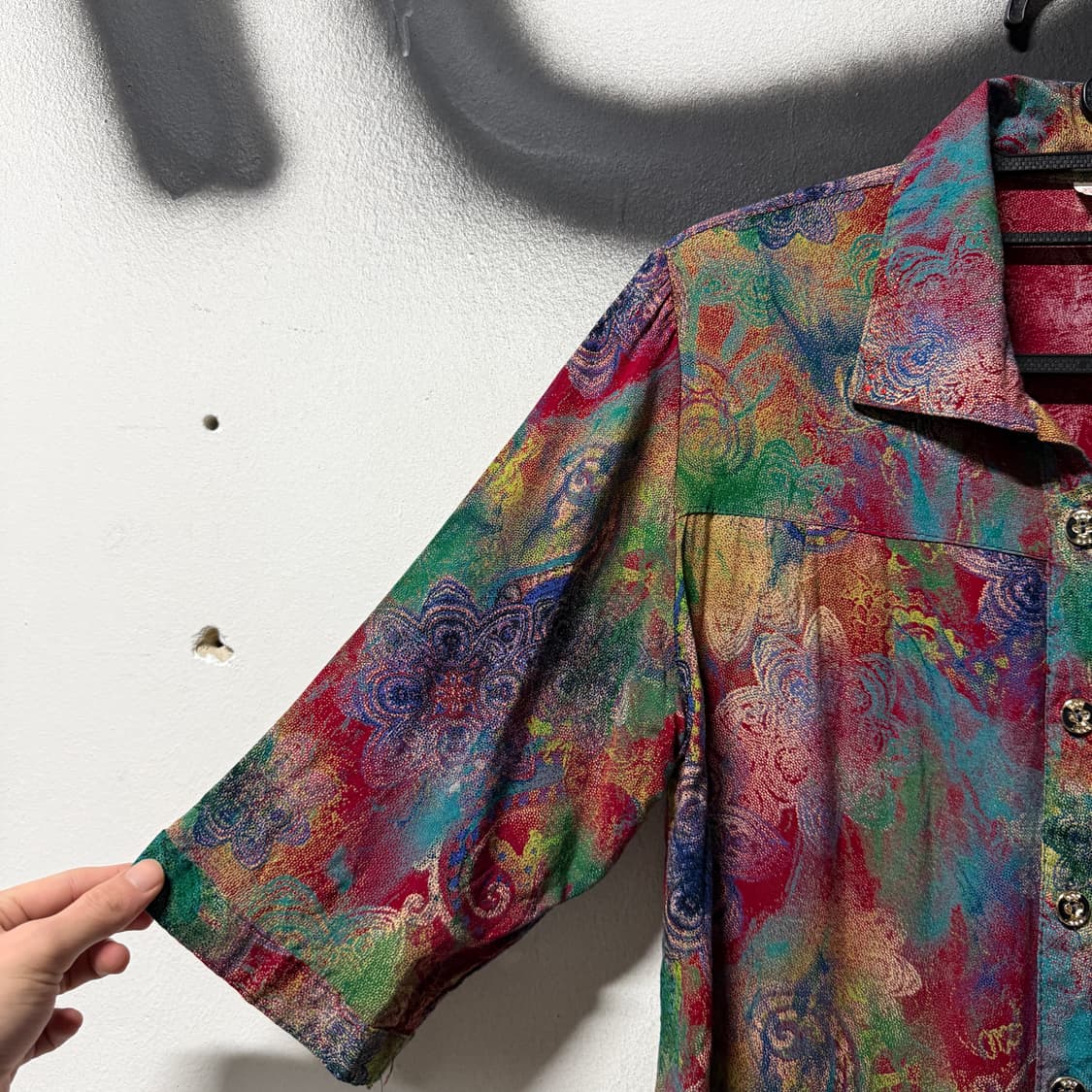 VTG 빈티지 멀티 컬러 비즈 스톤 디테일 그램 스타일 반팔 셔츠 상품이미지5