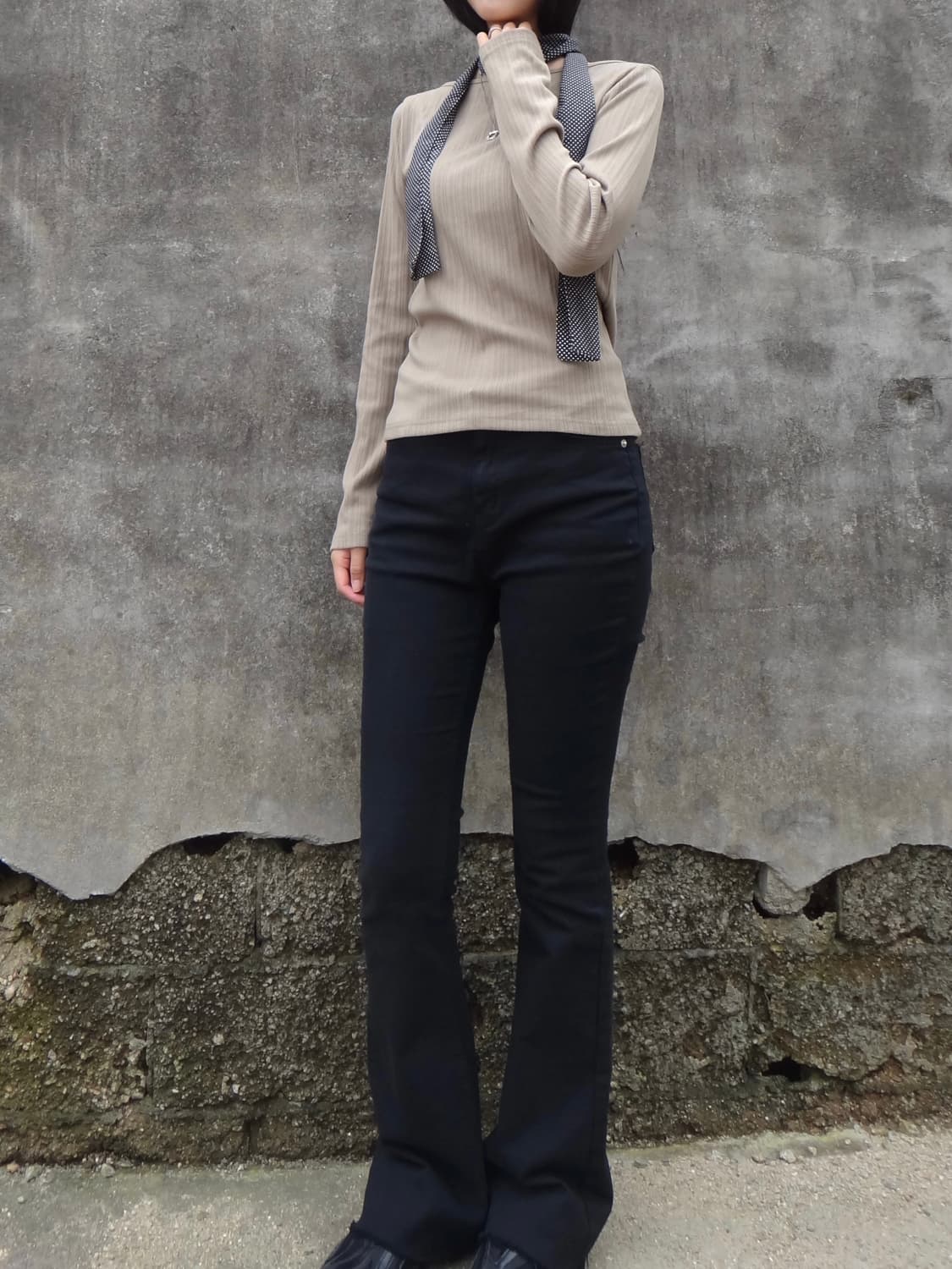 Ribbed back ribbon top / beige 상품이미지5