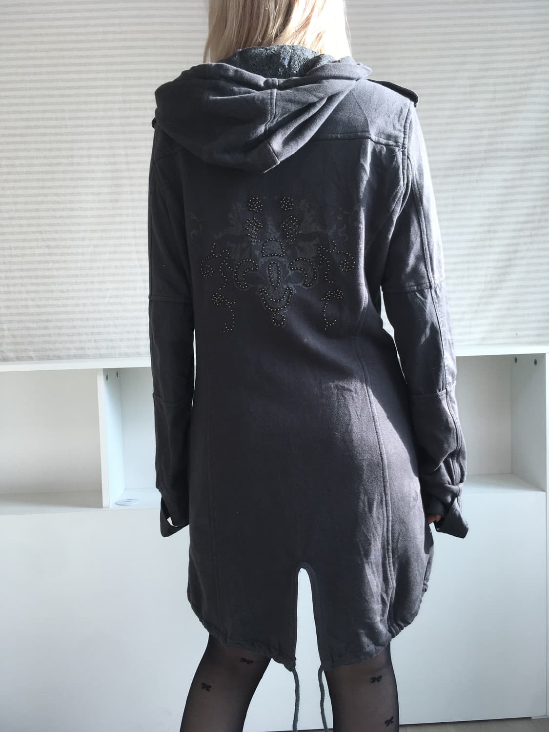 jpn vintage y2k charcoal lace hood stud  상품이미지6