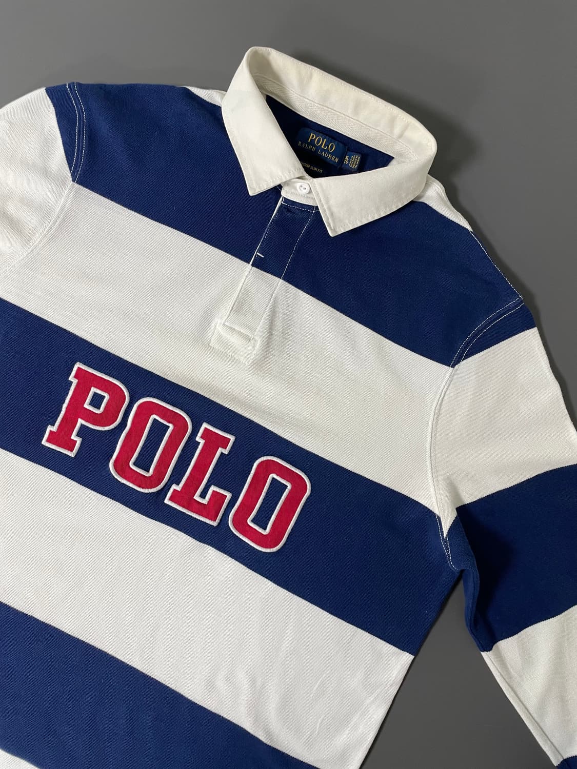 [XL] 폴로 랄프로렌 자수로고 스트라이프 럭비 긴팔티셔츠 커스텀 슬림핏 상품이미지3