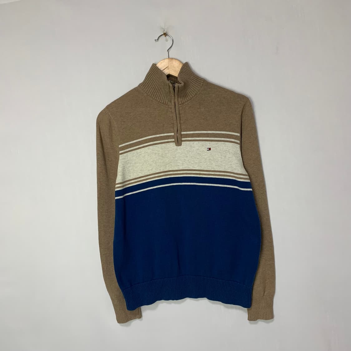 타미힐피거 컬러블록 하프넥 빈티지 반집업 니트 남성 S 상품이미지1