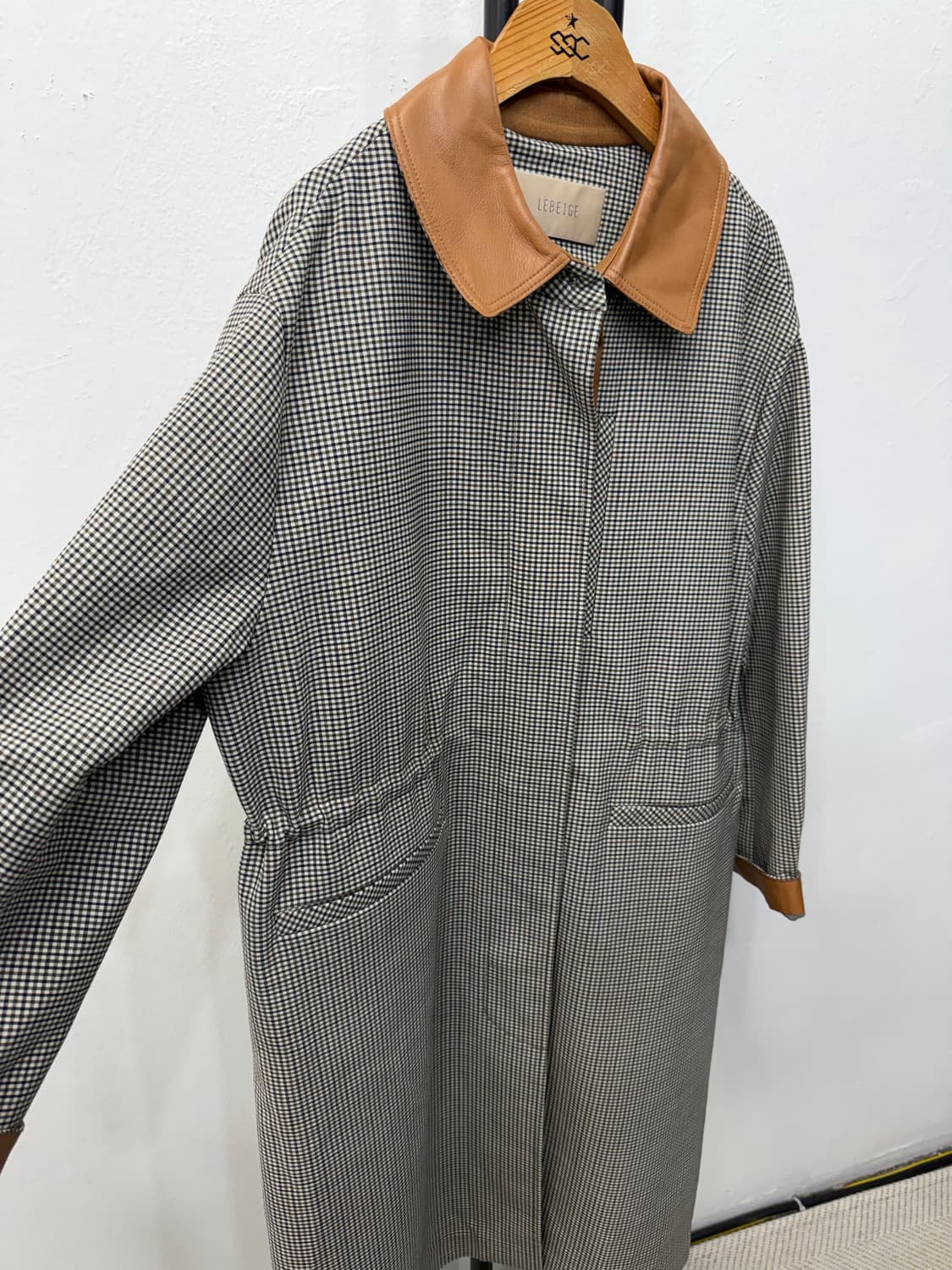 정품) 르베이지 오버핏 가죽디테일 체크 코트 97 상품이미지2