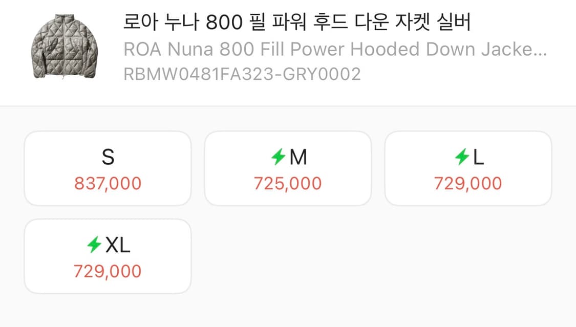 로아 누나 패딩 실버 L 새상품 상품이미지1