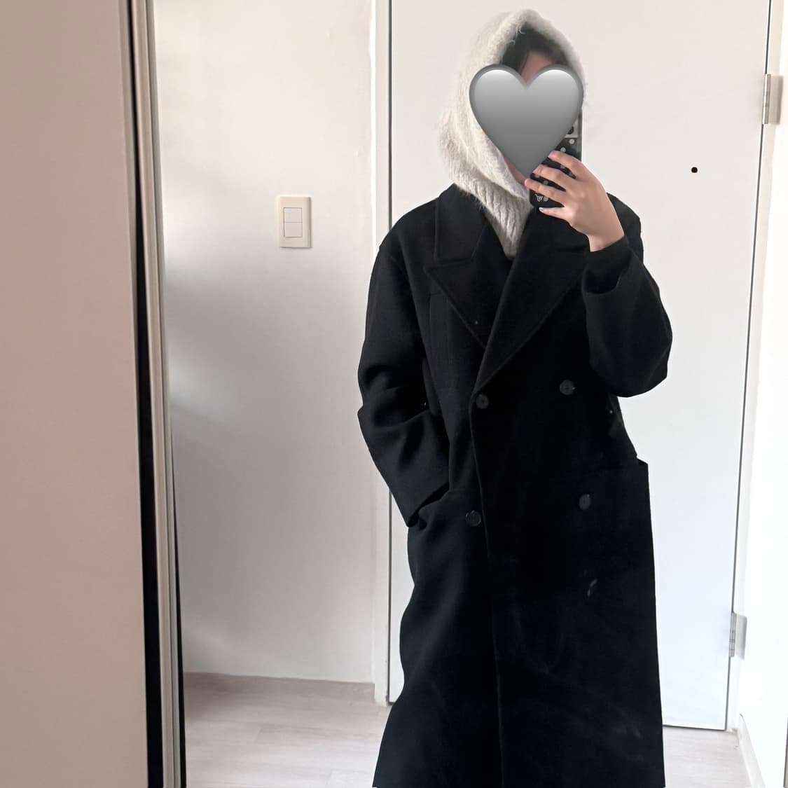 Vintage 블랙 더블 울 모직 롱 코트 (실착샷 O) 상품이미지6