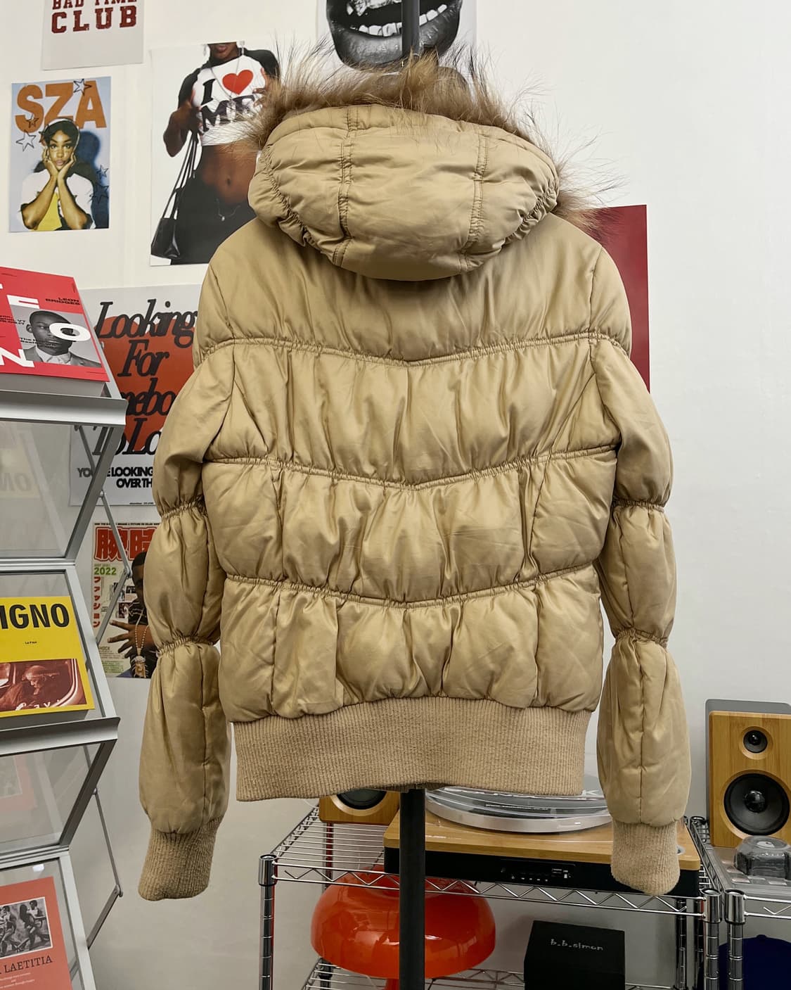 올드 빈티지 베이지 라쿤 퍼 후드 패딩 상품이미지7