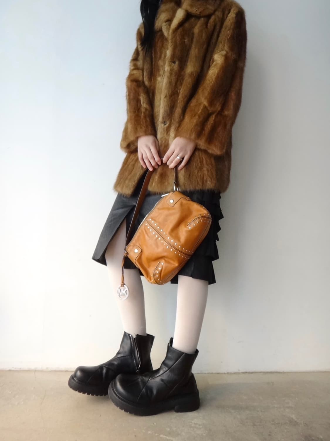 Orange brown muskrat fur jacket 상품이미지7