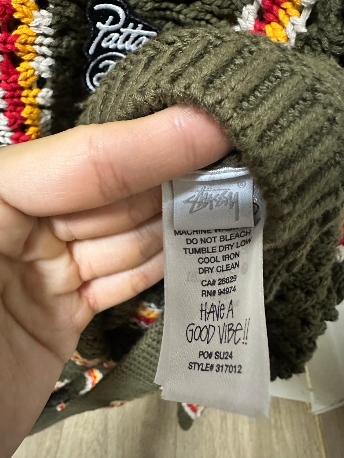 스투시 파타 스트라이프 니트 올리브 m 상품이미지5