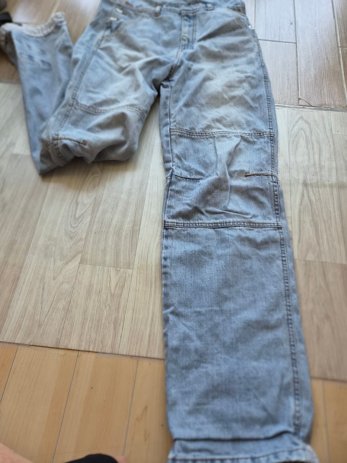 00s 게스 올드스쿨 워싱 더블니 데님 오버롤 상품이미지2