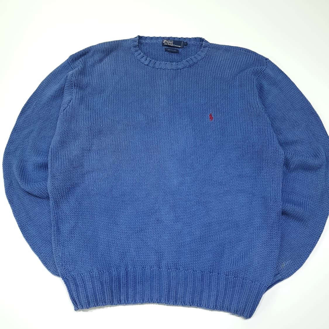 CL027 폴로 코튼 청키 레드포니 스카이블루 니트 스웨터 상품이미지1