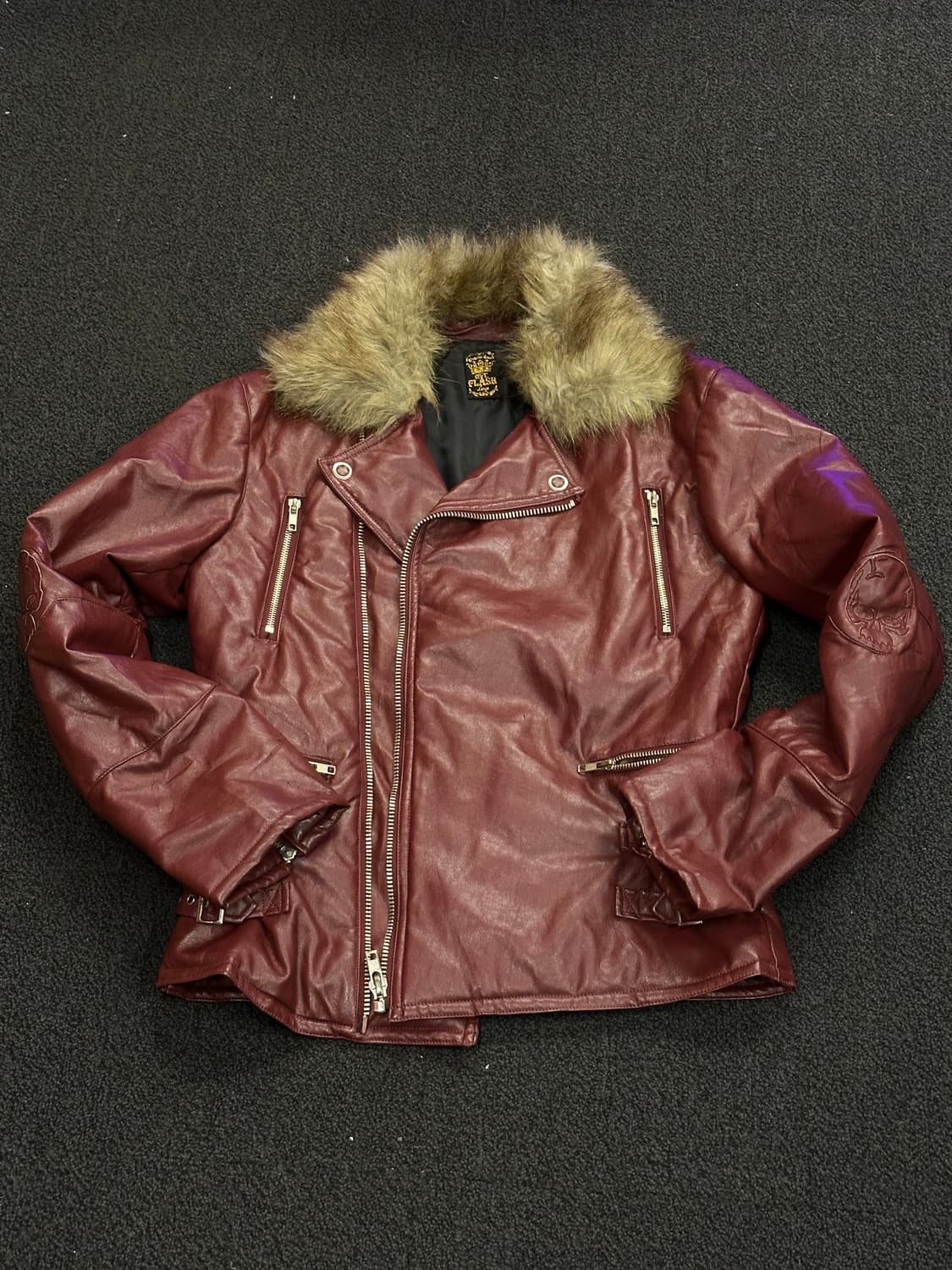 펑크 프레쉬 트리밍 퍼 비건 레더 라이더자켓 팝니다 상품이미지1