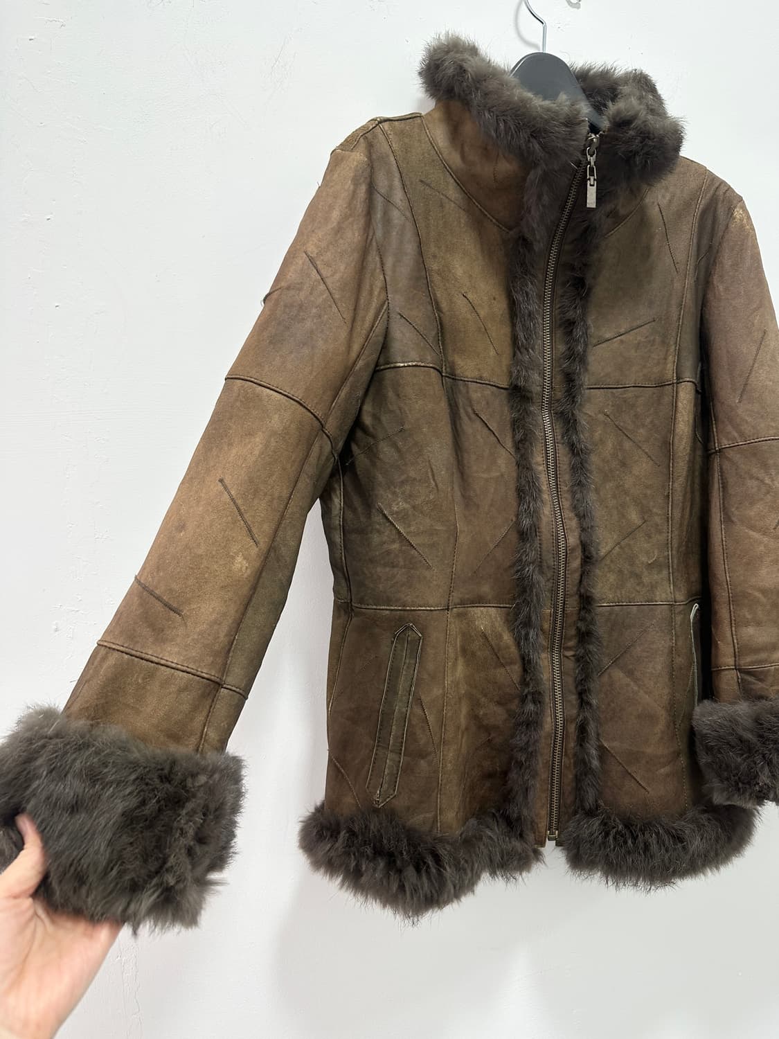 Rabbit brown fur trimming jacket 상품이미지7