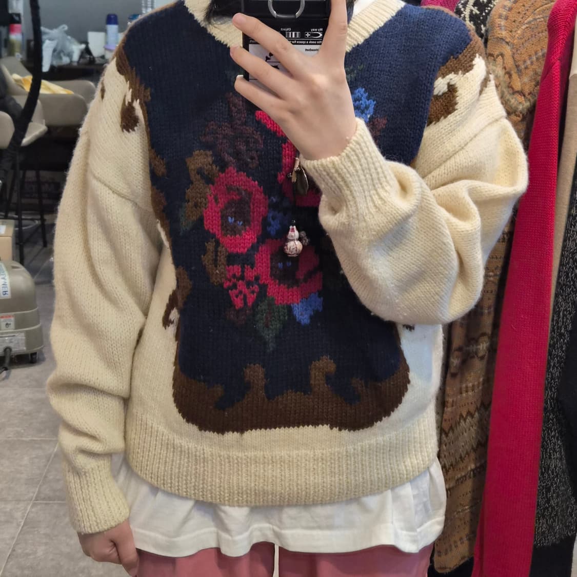 [NO.9] 빈티지 꽃 배색 니트 상품이미지1