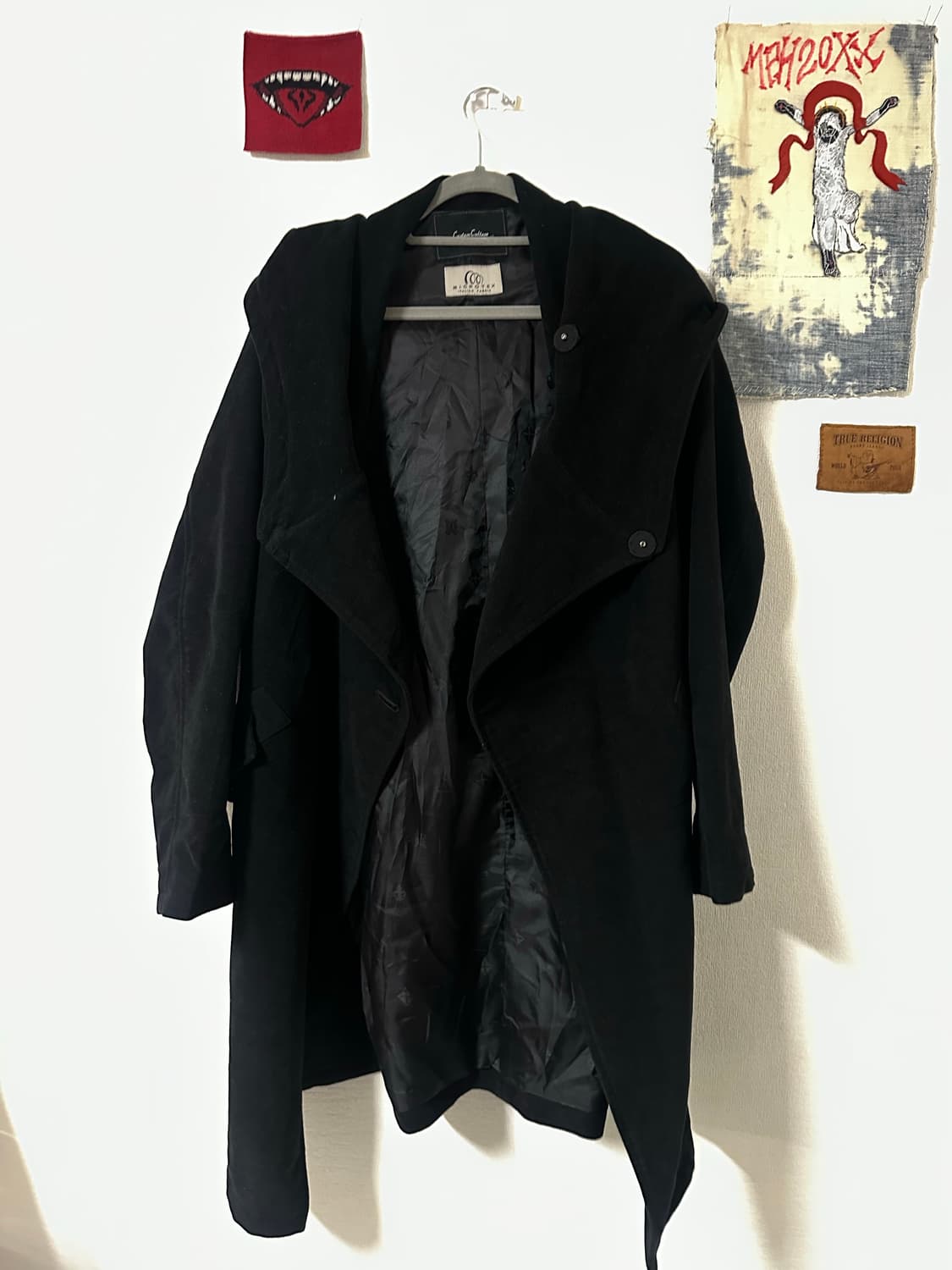 custom culture couture 몰스킨 후디드 드레이프 롱코트 상품이미지6