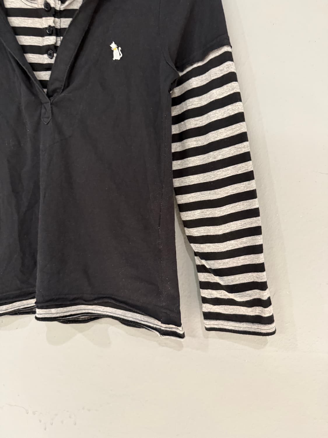 stripe pattern layered collar top 상품이미지5