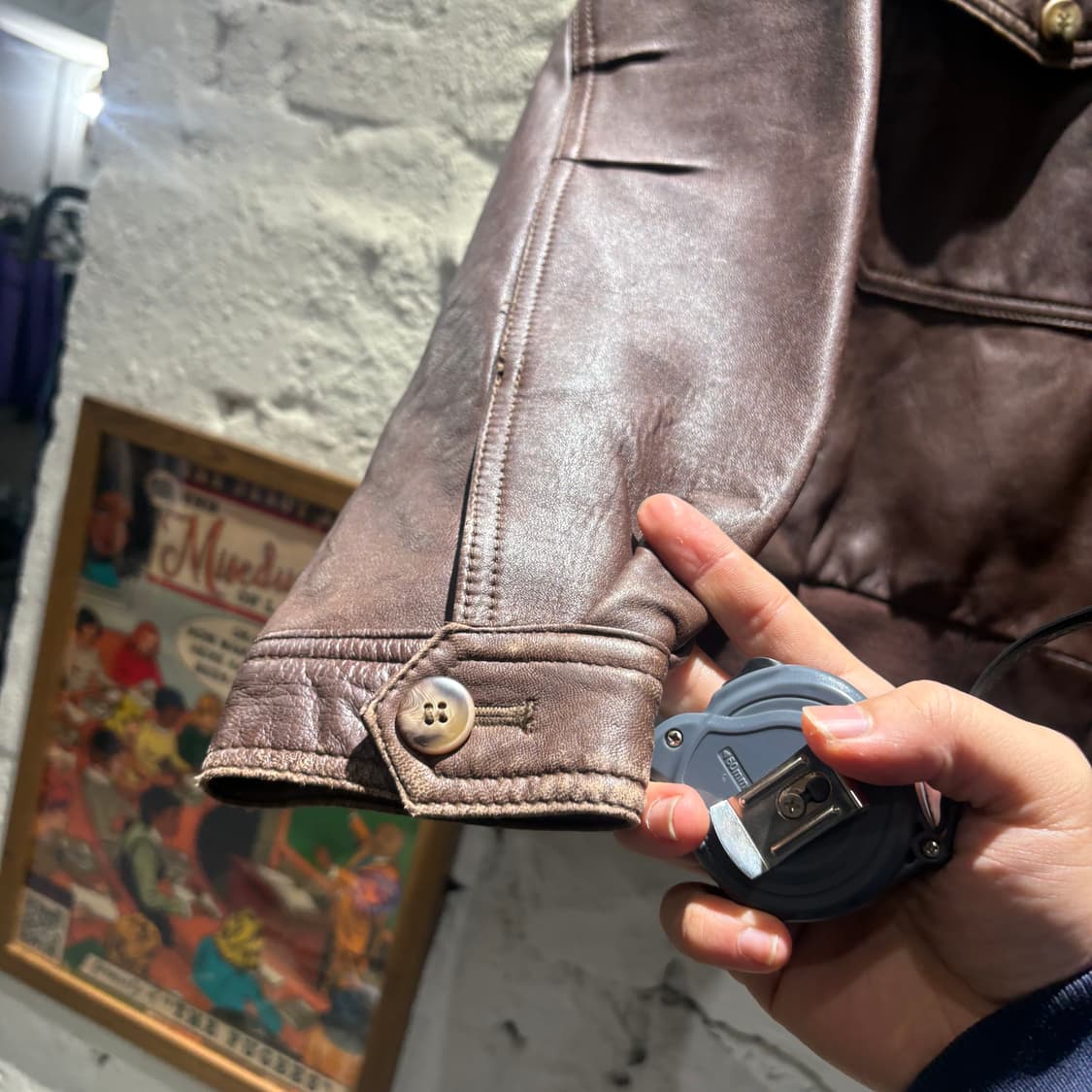 빈티지 천연 소가죽100% 봄버 레더자켓 상품이미지3