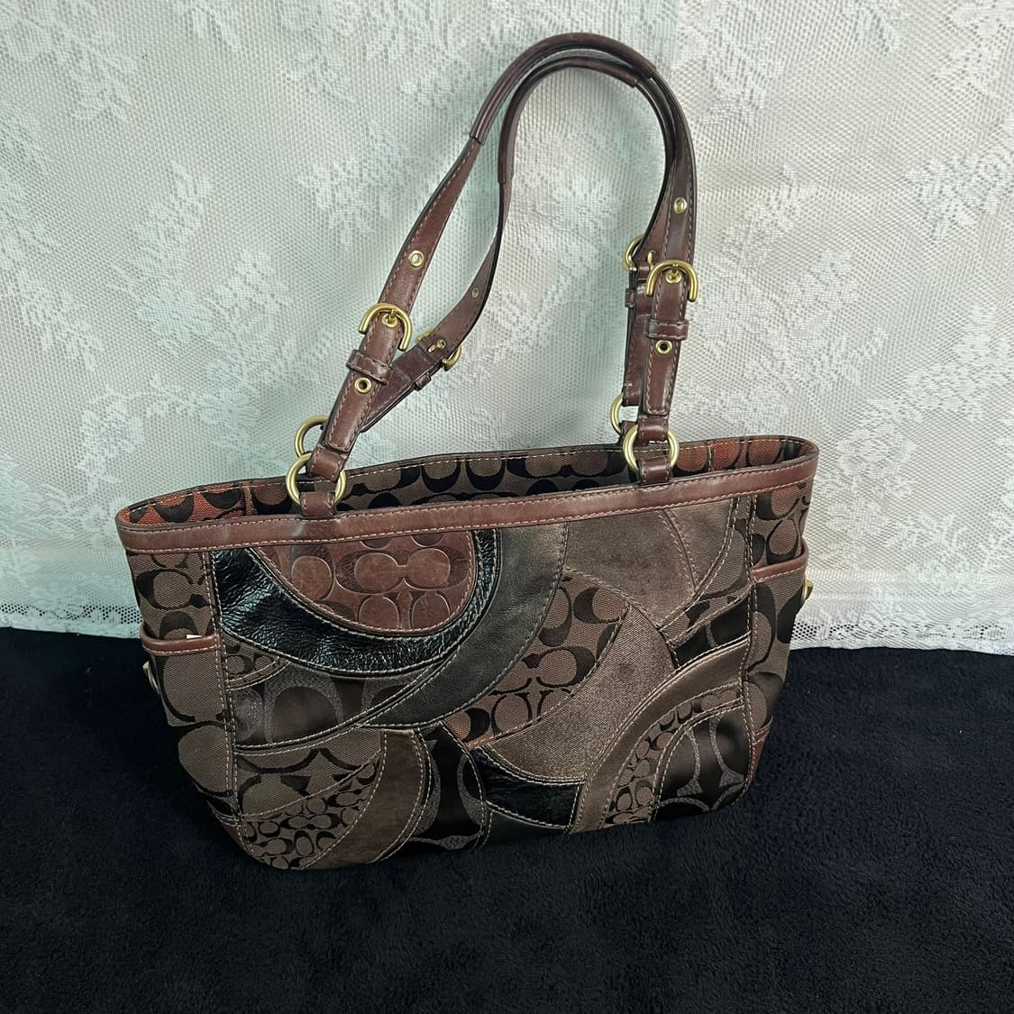 코치 브라운 패치워크 숄더백 상품이미지2