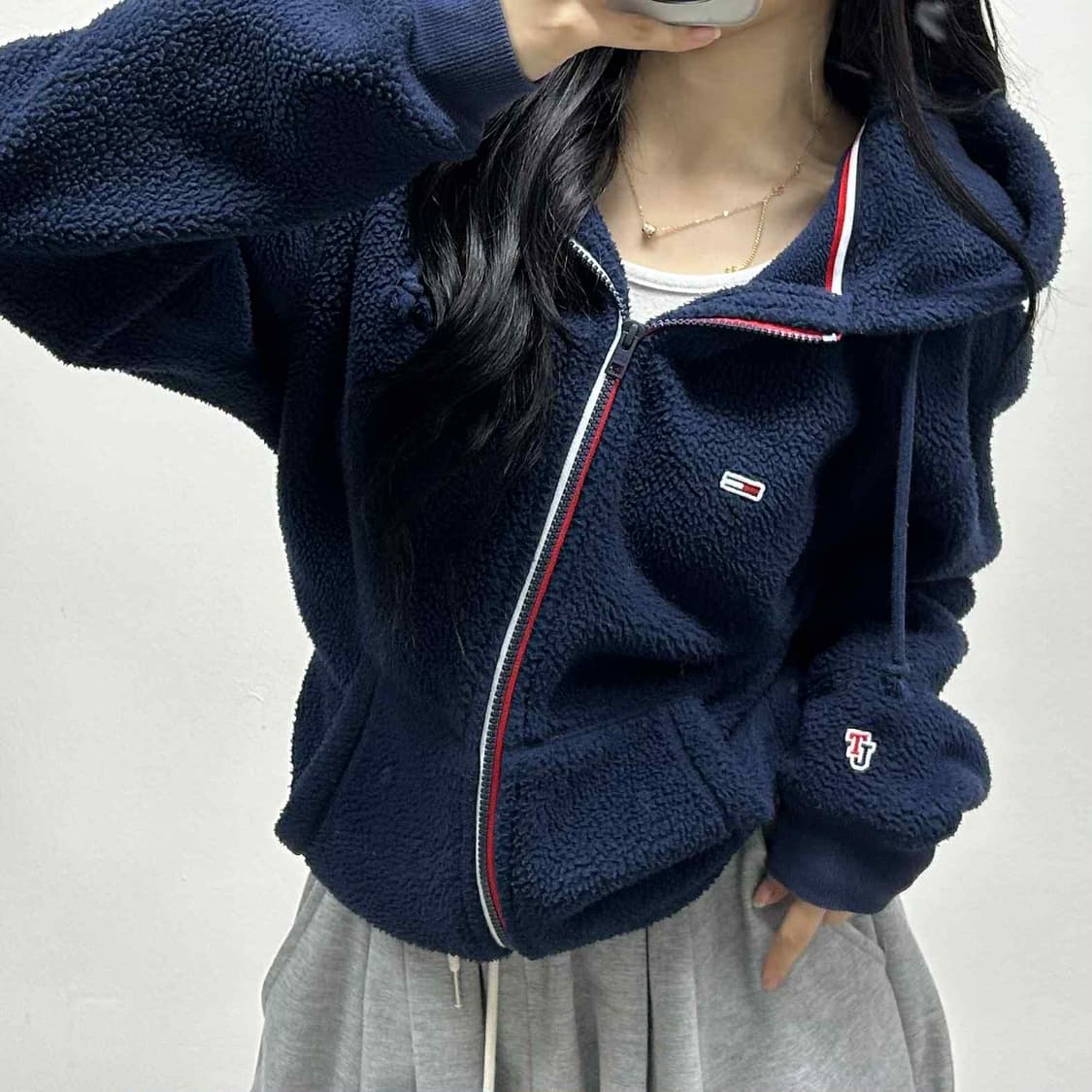 타미힐피거 진스 네이비 플리스 후드집업 후리스(L) 상품이미지1