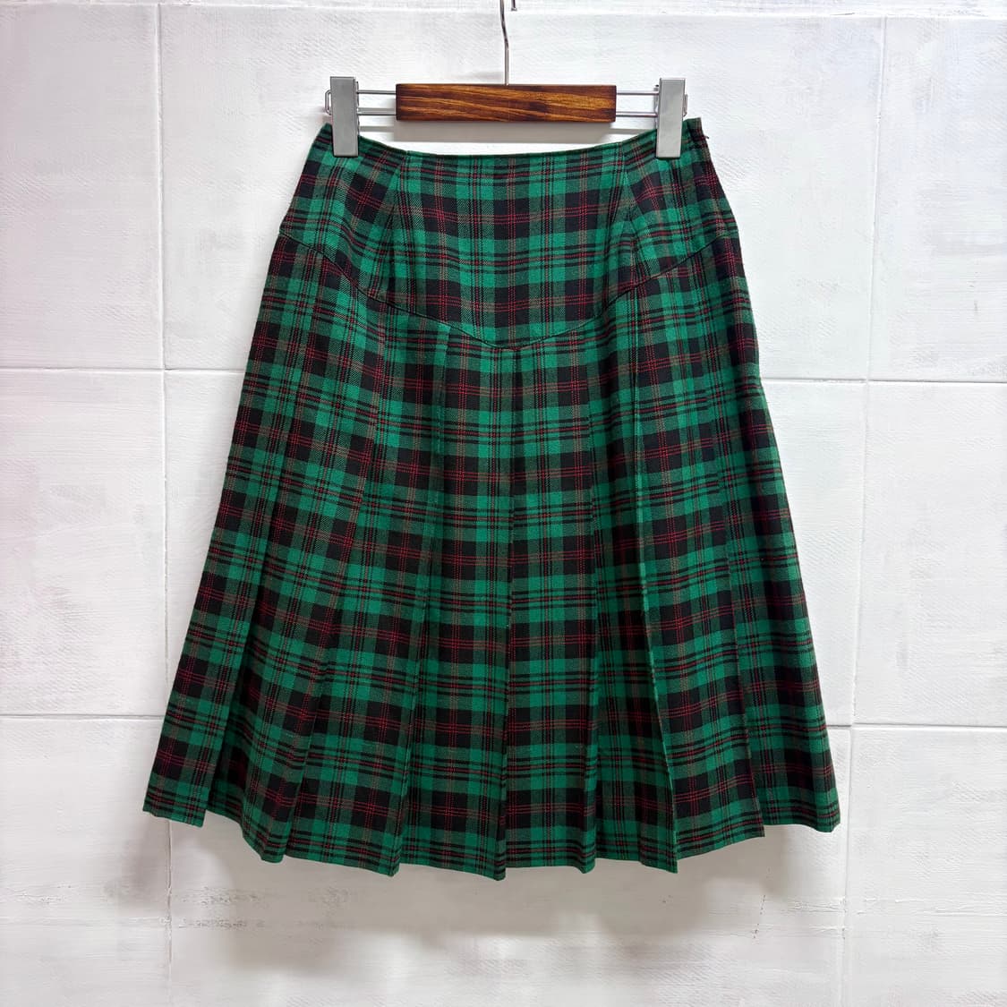 그린 체크 주름 미디스커트 (JPN) 상품이미지1