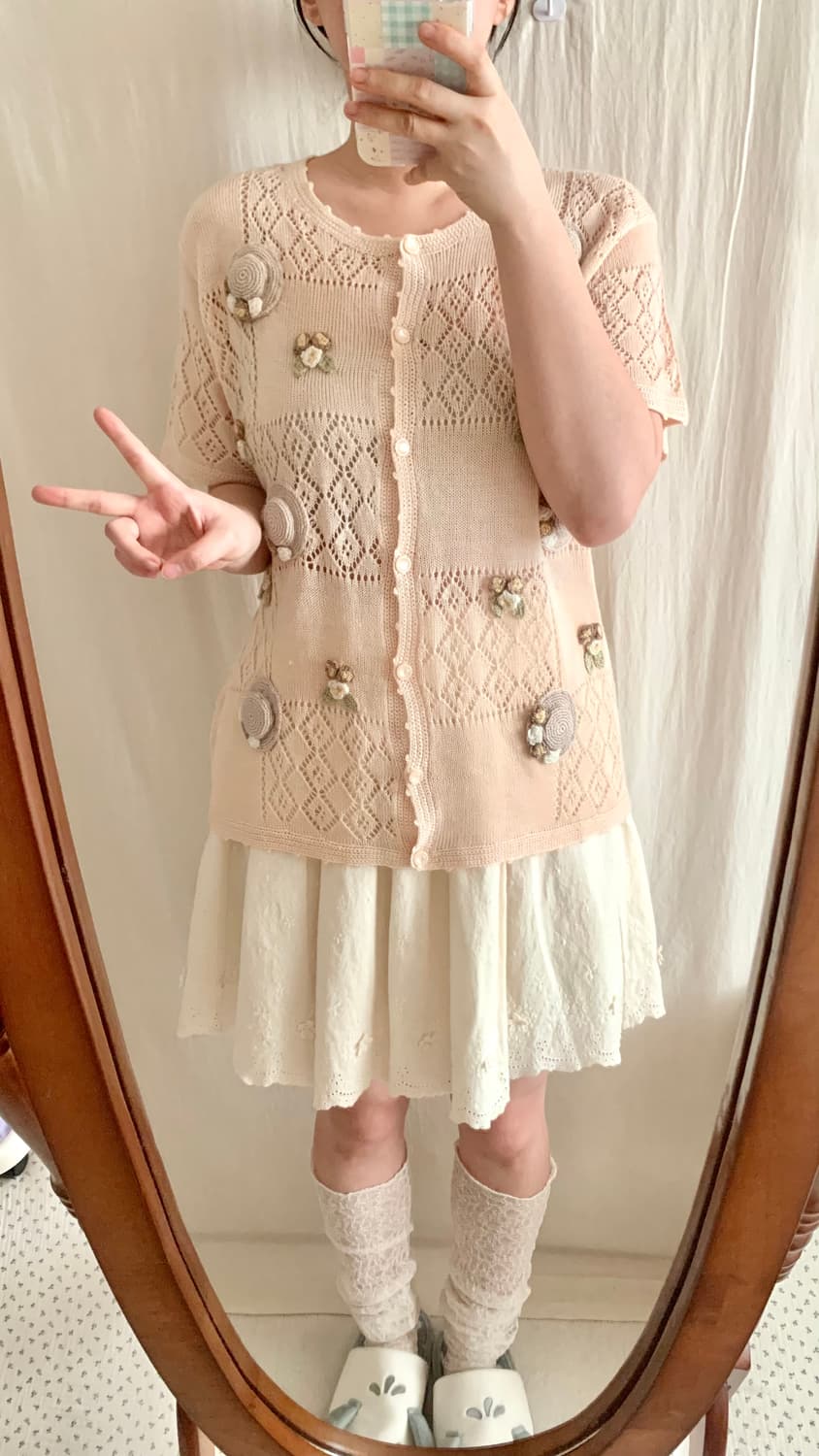 플라워 모티브 연핑크 니트 가디건 상품이미지4