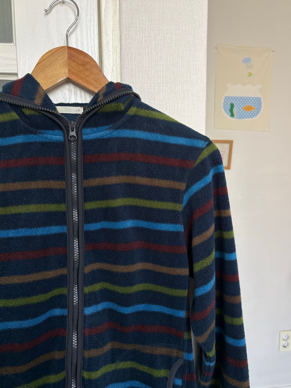 네이비 스트라이프 플리스 후드집업 상품이미지2