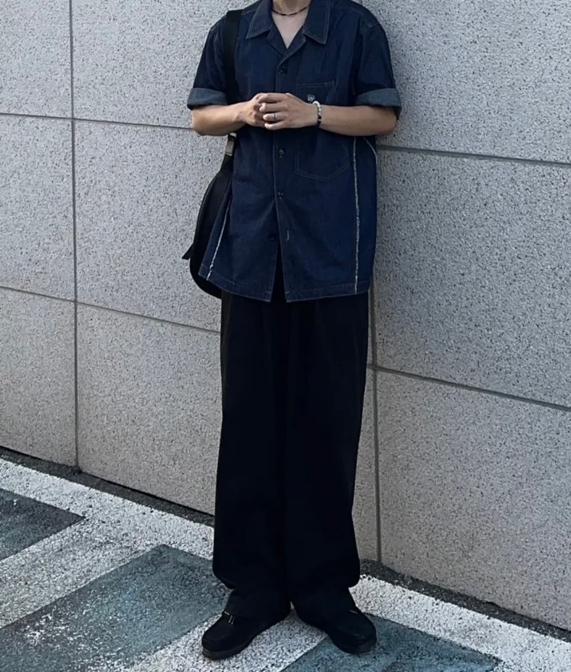인사일런스 컷오프 린넨 데님 셔츠 인디고 블루 L 상품이미지3