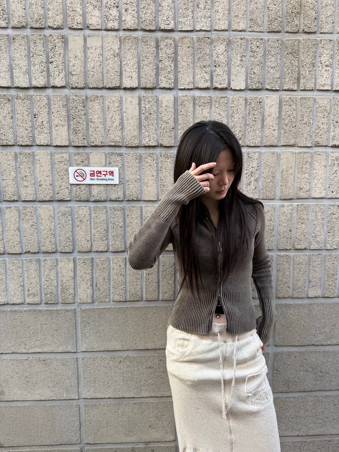 브라운 슬림 투웨이 집업 탑 상품이미지2