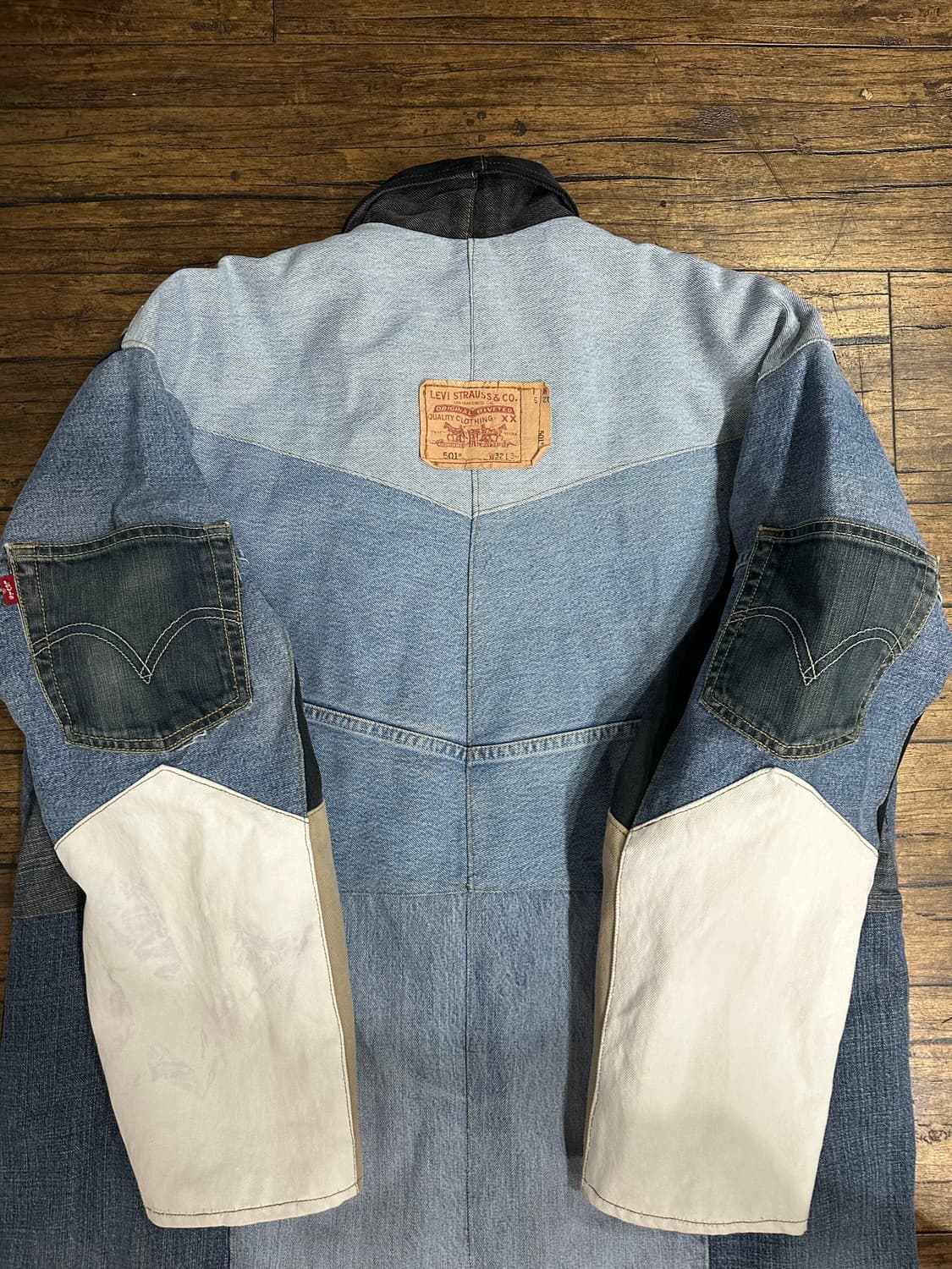 리바이스Levis 리메이크 패치워크 데님롱코트 XXL 오버핏 빈티지 상품이미지7