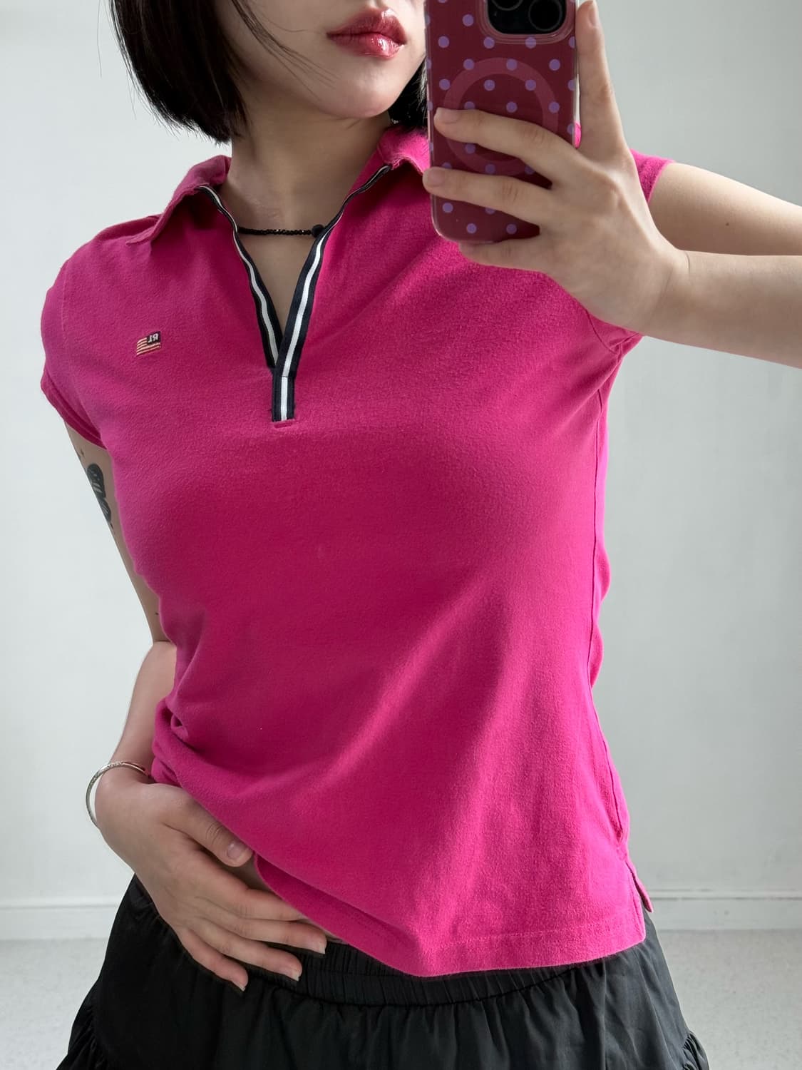 폴로 진스 핫핑크 딱붙 반팔티 상품이미지1