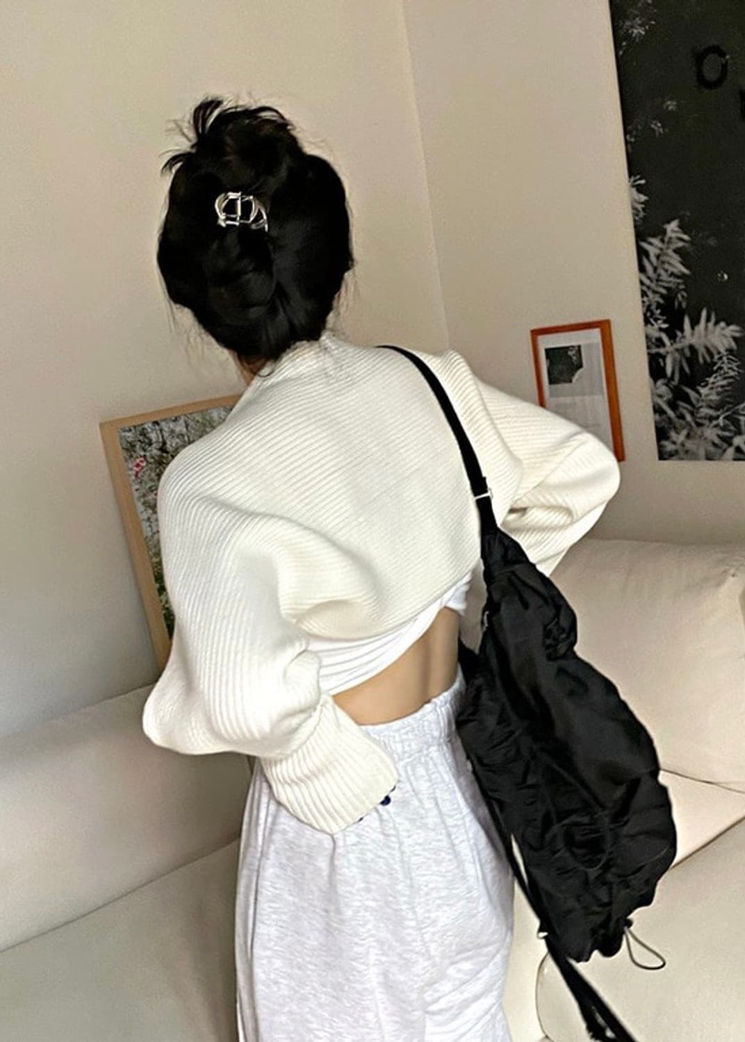 소프티 골지 크롭 볼레로 그레이 상품이미지2
