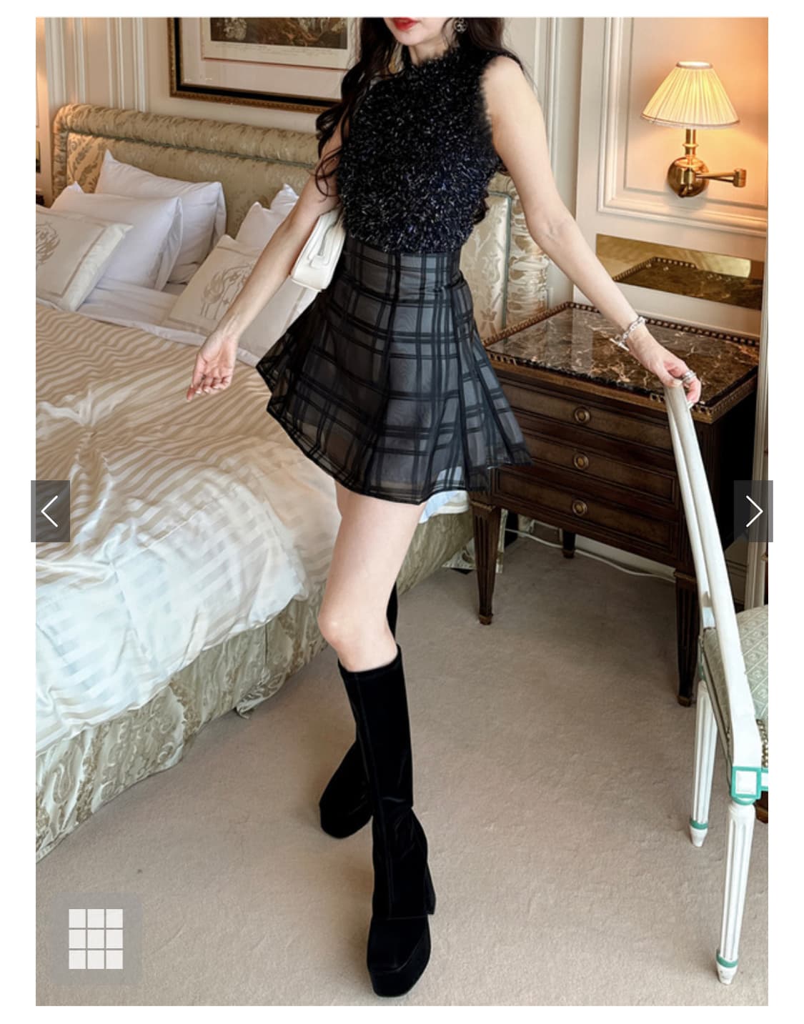 GRL 그레일 체크 시스루 플레어 미니스커트 S 블랙 스나계 상품이미지1