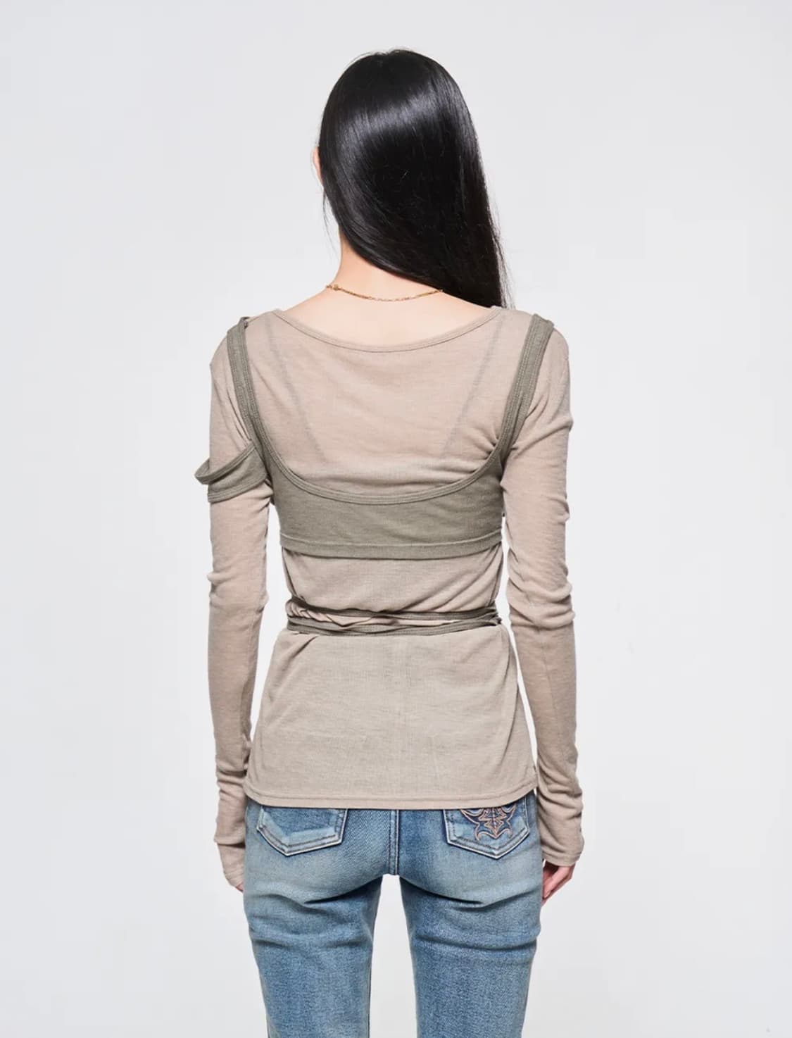 OVERLAY WRAP LONG SLEEVE TOP BEIGE 상품이미지3
