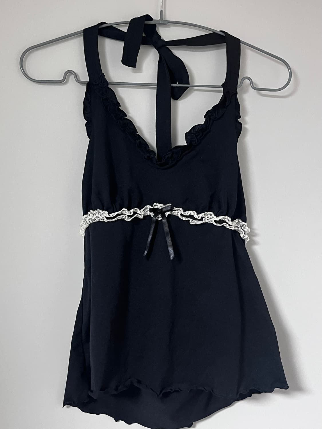 고스로리 홀터넥 고딕 고스 로리타 레이스 리본 셔링 공겜여주 갸루 상품이미지2