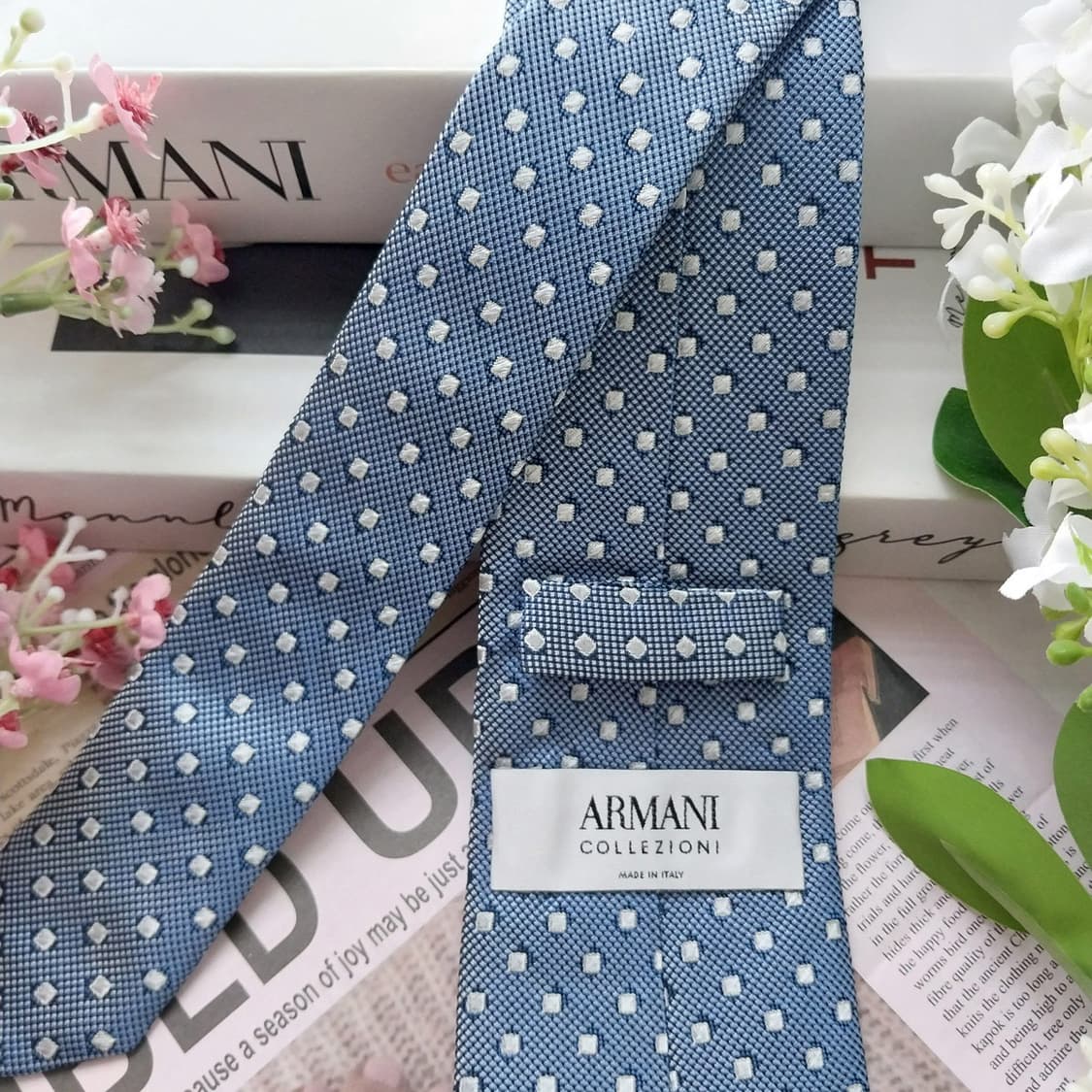 아르마니 꼴레지오니 실크 블루 도트 넥타이 7.6cm A+등급 K1689 상품이미지7