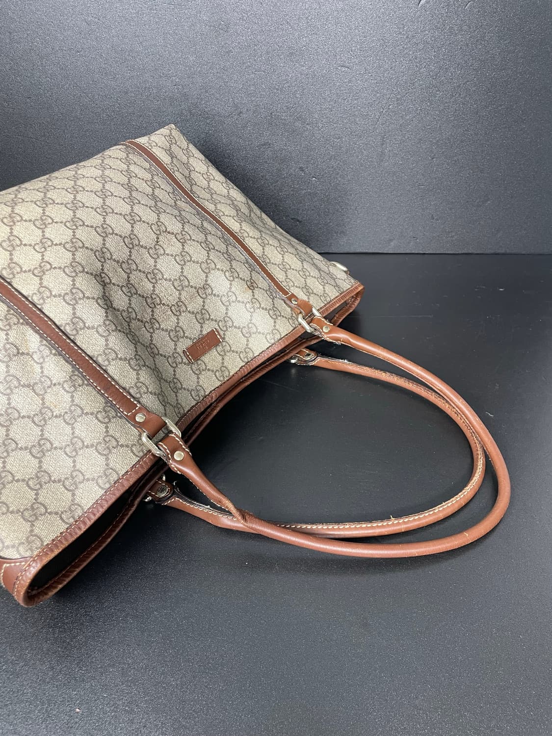 GUCCI 구찌 GG 수프림 브라운 레더 트리밍 쇼퍼 숄더백 상품이미지8