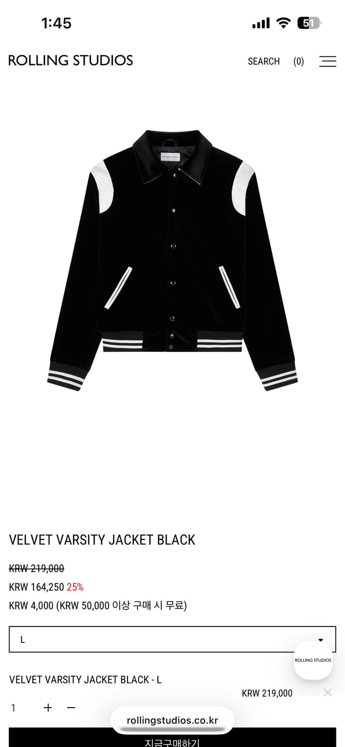 [L] 롤링스튜디오 벨벳 바시티 테디 자켓 블랙 상품이미지3